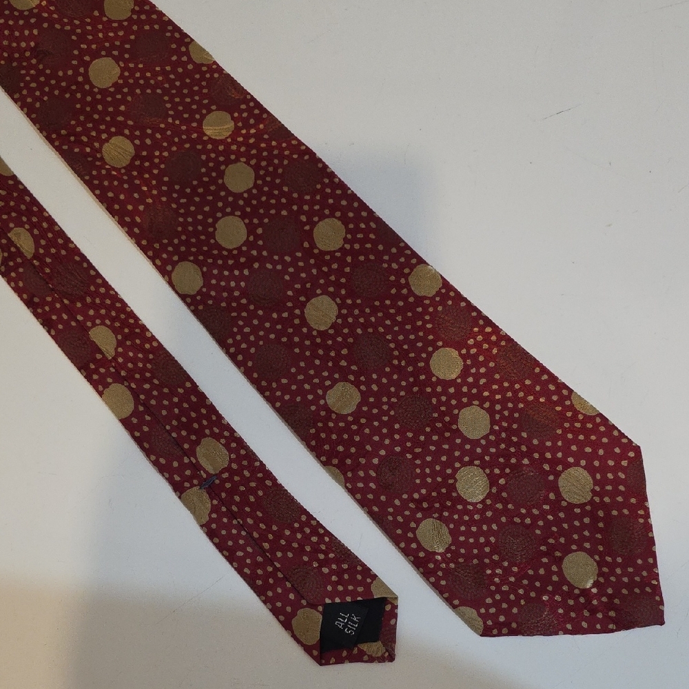 Anne Klein Men Vintage 57" Silk Polka‎ Dot Tie Red Gold
